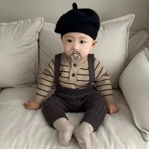 Sonbahar yenidoğan bebek yürüyor kız erkek pamuk şerit hırka kazak tulum 2 adet kıyafet Suit bebek örme setleri