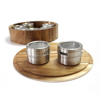 Nouvel arrivage Boîte d'organisation d'assaisonnement en acier inoxydable pour la cuisine 8 pièces Plateau à épices avec support en bambou