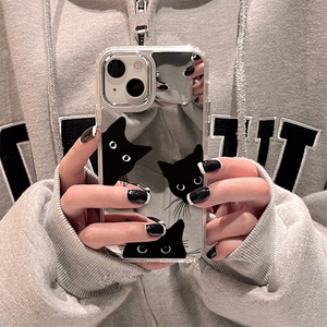 Nouvelle Coque Miroir Simple et Élégante pour iPhone 17 16 15 14 Pro Max – Motif <span class=keywords><strong>Chat</strong></span> <span class=keywords><strong>Noir</strong></span> Adorable - Product Image 1