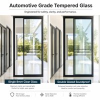 Puerta Corredera Plegable de Aluminio 6063 T5, Puerta Interior de Vidrio con Marco Estrecho de 42 mm para Baños Pequeños, Cocinas y Proyectos Personalizados