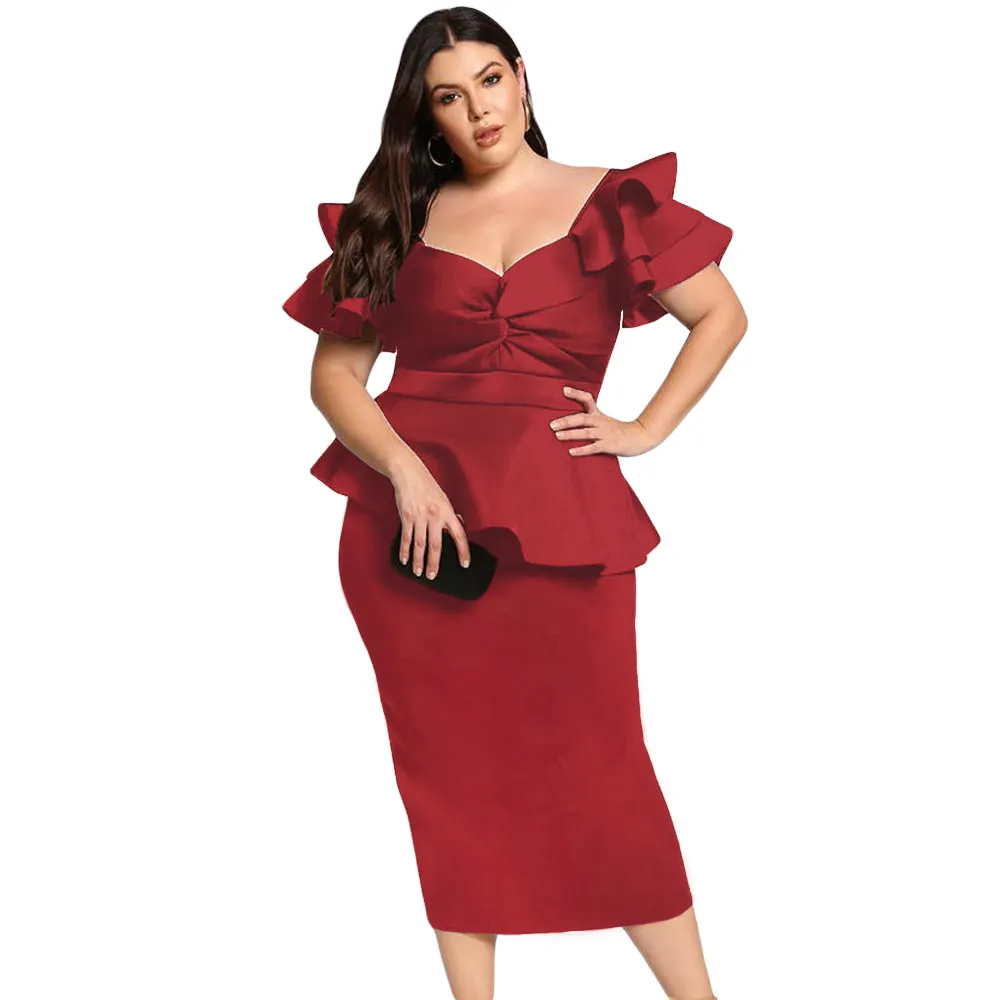 Fashion New Tiered Sleeve Peplum Dress Plus Size Custom 2020