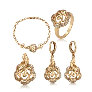 A00566983 و Xuping Ladiesjewelry المألوف الذهب مطلي زهرة 4 قطعة من طقم مجوهرات