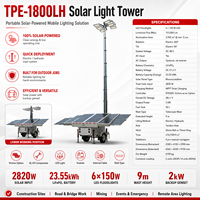 Tour d'éclairage solaire hybride à 6 panneaux TPE-1800LH, remorque LED télescopique mobile pour la construction, l'exploitation minière et la sécurité à distance