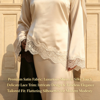 Ensemble Abaya élégant et modeste pour femme 2026 avec haut en satin et dentelle, et chemise asymétrique à nouer en dentelle pour l'Aïd – Vêtements islamiques