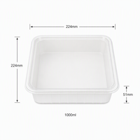 Conteneur alimentaire carré jetable en PP blanc 1000 ml 224x224x51 mm avec couvercle transparent, boîte à repas familiale, boîte à bento, boîte à repas pour fête, qualité alimentaire