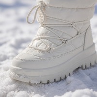 Bottes de neige matelassées à plateforme, bottines d'hiver à lacets, tige en PU, doublure en polaire, semelle intermédiaire en EVA, pour femmes