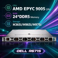 Serveur en rack Dell EMC PowerEdge R6715 1U d'origine avec processeur AMD EPYC 9565/64 Go DDR5/H965i/SSD 1,92 To/double alimentation 800 W