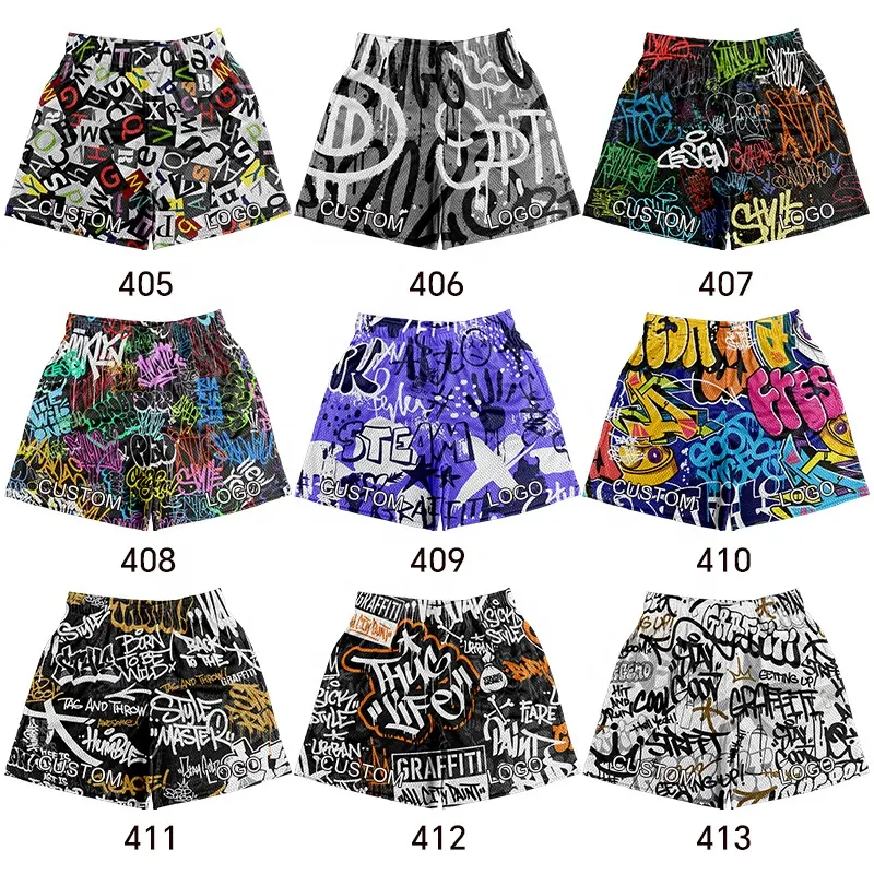 High quality quick drying breathable graffiti mesh shorts fully customised drawstring double layer men's patterned shorts