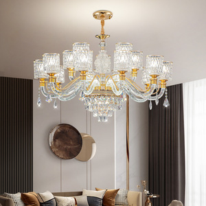 Lámpara de araña de cristal de lujo E27, lámpara colgante redonda de varios cabezales para sala de estar, dormitorio, comedor, accesorio de iluminación para el hogar - Product Image 1