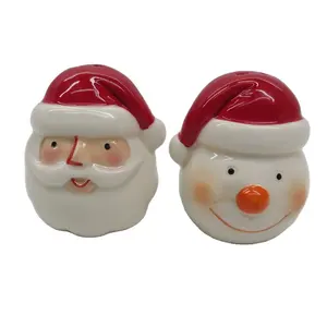 Set pengocok garam dan merica keramik bentuk Santa dan manusia salju Natal, dilukis dengan tangan, menerima bentuk kustom hadiah & Kerajinan