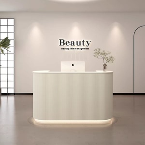 Bancone Reception dal Design Moderno per Hotel, Saloni di Bellezza, Bar - Frontale in <span class=keywords><strong>Pietra</strong></span> Curva di Lusso - Product Image 6