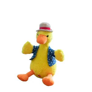 S/M/L promotional customized stuffed yellow plush sitting duck wild animal toy with silk bowtie for Easter festival