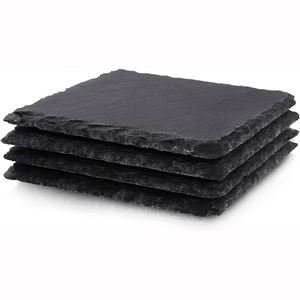 Wholesale Black Non-Slip Laser Engraving Drink Cup Slate Stone Bulk Coasters <b>Set</b> <b>Square</b> Round Slate Coasters With Holder - Product Image 1