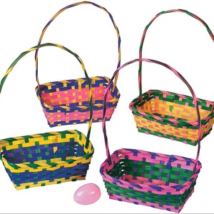 Multicolor <b>Small</b> Bamboo Woven Storage Basket with Handle Lightweight Easter Egg Hunt Pails <b>for</b> Children School Activity - Product Image 2