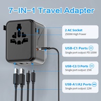 Adaptor Perjalanan Universal Multi Negara Seluruh Dunia dengan Pengisian Cepat GaN 100W Daya Tinggi dan Colokan Internasional