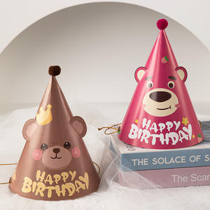 Filet rouge dessin animé ours violet lapin renard chapeau de fête décoration de gâteau d'anniversaire pour enfants accessoires Photo pour les fêtes - Product Image 3