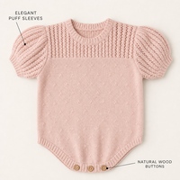 Barboteuse en coton haut de gamme pour nouveau-nés filles, combinaison tricotée à manches longues pour tout-petits, adorable body à manches bouffantes découpées, design ODM