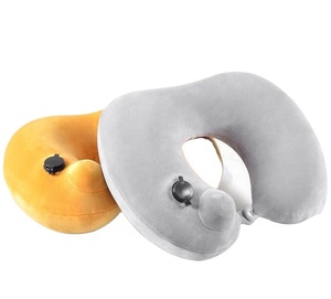 Auto de la bomba de la prensa de apoyo TPU forma plegable Flocado de viaje inflable almohada <span class=keywords><strong>para</strong></span> el cuello con el bolso - Product Image 1
