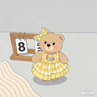 Peluche Teddy ISLAND sous licence mondiale, modèle énergique, avec robe brodée à carreaux jaune et blanc et nœud à carreaux