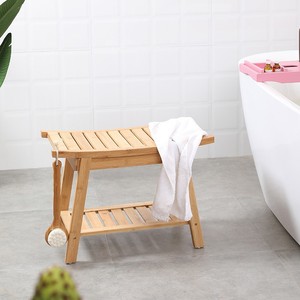 Bamboo <b>Bathroom</b> <b>Stool</b> 60x30x45 Cm Two Layer Solid Wood Bath Seat For Home Use - Product Image 2