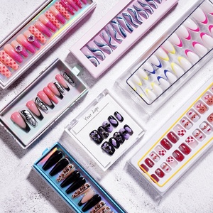Vente en gros : <span class=keywords><strong>Faux</strong></span> <span class=keywords><strong>ongles</strong></span> à presser en acrylique faits main, longs, forme stiletto, bordeaux brillant, avec <span class=keywords><strong>colle</strong></span> - Product Image 2