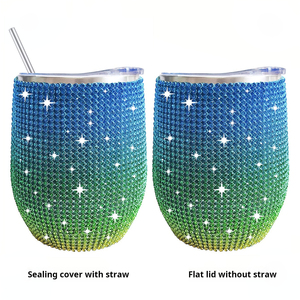 Vaso de Vino de Metal de Lujo con Tapa Brillante en Forma de U, Aislado, con Diamantes de Imitación y Purpurina, de 12 oz, para Viajes, Regalo para el Día de la Madre - Product Image 3