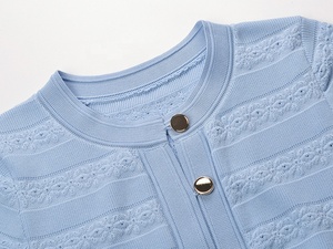 OUDINA Nuovo Abito Primaverile Lavorato all'Uncinetto con Bottoni, Elegante Vestito Lungo a Collo Tondo e Maniche Corte, Abiti Casual da Donna in Maglia - Product Image 5