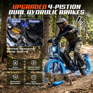 Eahora. Juliet Electric Bike for Adults 100oW 52V/48V 60Ah Super Long Range Ebike 20" Fat Tire Full Suspension Electric Bicycle - Product Image 6