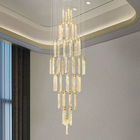 Lustre de salon duplex, lustre long pour escalier, lampe en cristal créative, lustre d'angle pour escalier