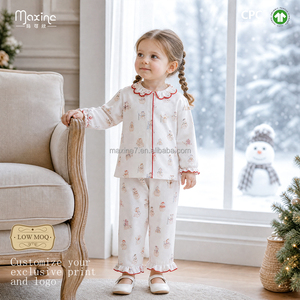 Conjunto de pijamas navideños de muñeco de nieve para niños pequeños, cuello vuelto con bolsillos, ropa de dormir navideña para niños - Product Image 4