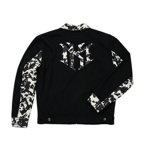 Spliced <b>Camo</b> Sleeve Zip Denim Coat with Side Slit Pockets for Urban Streetwear Hip Hop Party Look for Adult Males - Product Image 4