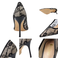 Chaussures à talons hauts de qualité supérieure 1853-1 pour femmes, talons fins, bouche peu profonde, bout pointu, en maille ajourée, escarpins en dentelle pour femmes