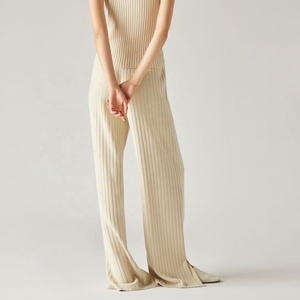 Pantaloni personalizzati 100% cotone Cashmere cotone maglia <span class=keywords><strong>a</strong></span> coste da donna abbigliamento invernale Casual donna maglia dritta allentata - Product Image 3