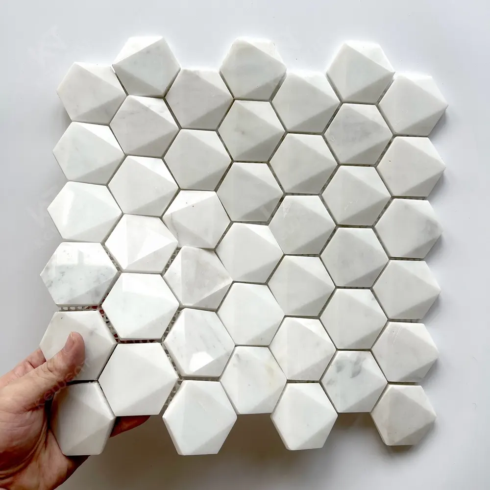 Kewent khảm Chất lượng cao tự nhiên mosaico marmo tổ ong hình lục giác đá cẩm thạch Gạch Mosaic cho tường và sàn