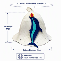 Chapeau de sauna unisexe en feutre de laine, motif dauphin marine avec incrustation turquoise, souvenir marin, protection contre la vapeur pour le bain