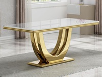 Ensemble de table et chaises de salle à manger extensible de luxe moderne, plateau en marbre, structure en acier inoxydable, imperméable, 6 places, rectangulaire, meubles de maison