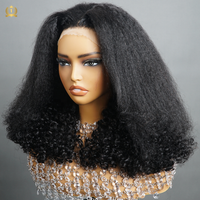 Perruques de Cheveux Humains Yaki avec Dentelle Frontale sans Colle, Super Double Drawn, Cuticules Alignées, Cheveux Crépus et Lisses, Transparents