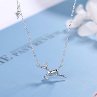 Collier pendentif cerf S925 en argent pour femme, style forêt, mignon, incrusté de zircons, cadeau de fiançailles, mariage, Noël
