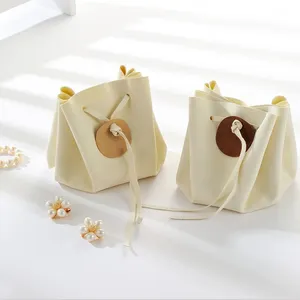 Ivory Faux Suede Jewelry Packaging Bag Drawstring Soft Suede Microfiber Candy Jewelry Bags Pouch With Logo Custom