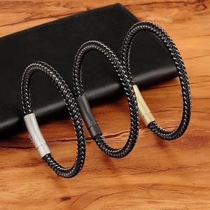 <span class=keywords><strong>Bracelet</strong></span> tressé en métal pour hommes, Punk, en acier inoxydable, breloque en cuir, <span class=keywords><strong>Bracelet</strong></span> noir, bijoux de haute qualité, cadeau - Product Image 3