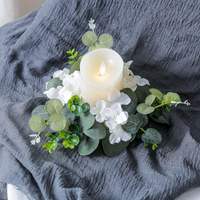 Direct van de fabriek: Kunstmatige witte hortensia eucalyptus kaarsenring, groen bloemstuk voor bruiloft centerpiece