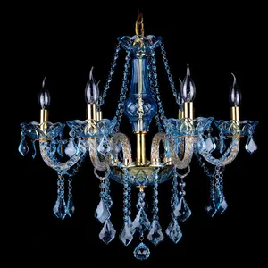 Candelabro de cristal creativo moderno de lujo, sala de estar nórdica, salón de banquetes, lámpara colgante de cristal con brillo azul/amarillo a la moda