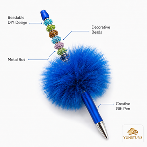 Stylo à bille Pom Pom multicolore avec tête en fourrure moelleuse, pointe de 1 mm, tige torsadée pour perles DIY, idéal pour l'école, le bureau, cadeau fantaisie, papeterie - Product Image 4