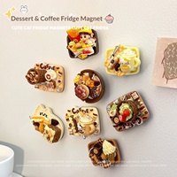 Stiker Kulkas Magnetik Resin Kopi Makanan Kartun Dessert DIY Figur Mainan Trendi Magnet Kuat Asli Dekorasi Rumah