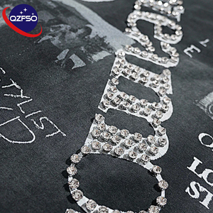 Camiseta QZFSO personalizada con gráfico de diamantes de imitación, de algodón grueso, con efecto desgastado y lavado ácido, corte holgado. - Product Image 2
