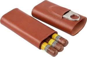 Customized Logo <b>Cigar</b> Boxes Portable Pocket <b>Cigar</b> Travel <b>Humidor</b> Cabinet Luxury 3 Finger Leather <b>Cigar</b> Case with Cutter - Product Image 4