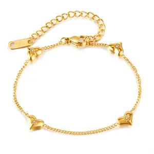 Jewelry Factory Foreign Trade Ladies Heart Bracelet Fashionable Stainless Steel with Sun Zircon Gold Plated for Party Occasions
