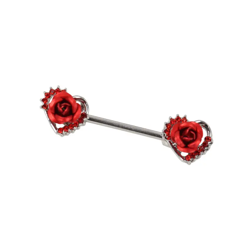 Gaby Hot Sale 14G Stainless Steel Crystal Rose Flower Nipple Ring Piercing Body Jewelry