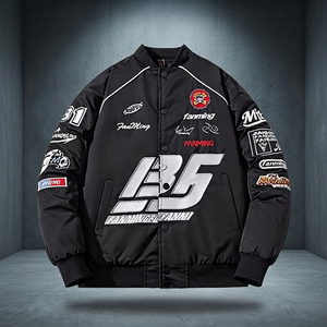 American Street Hip-hop Bomber Jacket Cartoon Pattern Front Logo Plain Dyed Vintage Casual Men's Autumn Winter Plus Size - Product Image 3