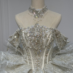 XS297 Stunning Boat Neck Ruffle Glitter Embroidery Lace Wedding Dresses With Corset - Product Image 5